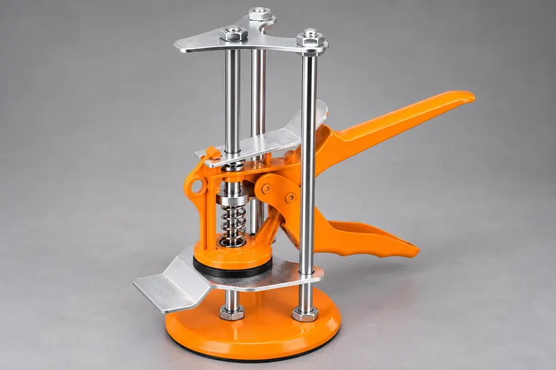 Tiles height adjuster with orange lever, steel guide rods and aluminium plates