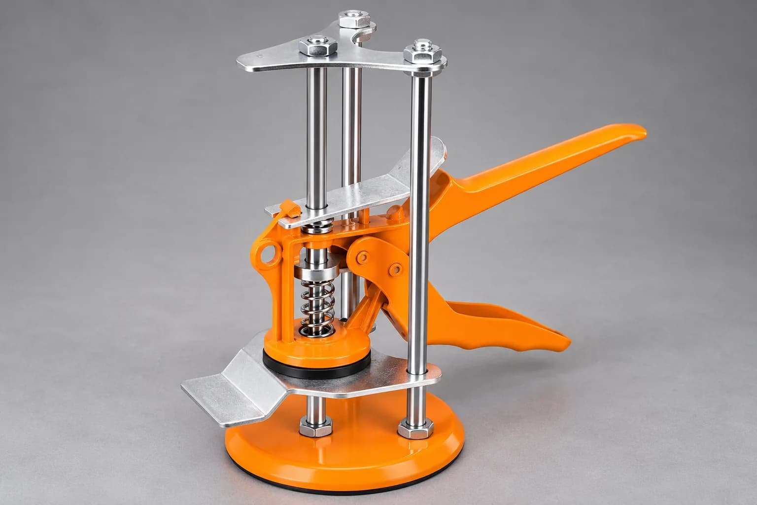 Tiles height adjuster with orange lever, steel guide rods and aluminium plates