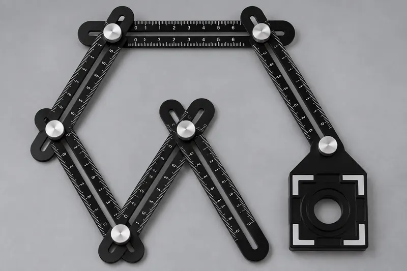 Black folding tiles hole marker with silver locking knobs and square hole guide