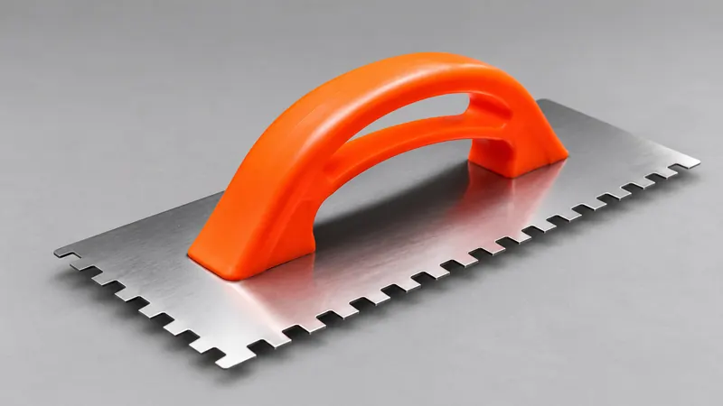 Square-notch steel trowel with an orange handle