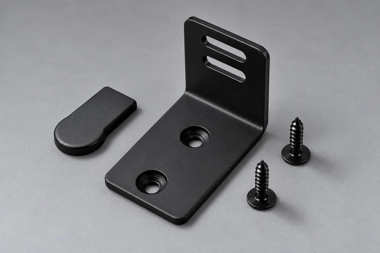Matte black tile holder bracket with stopper and two screws